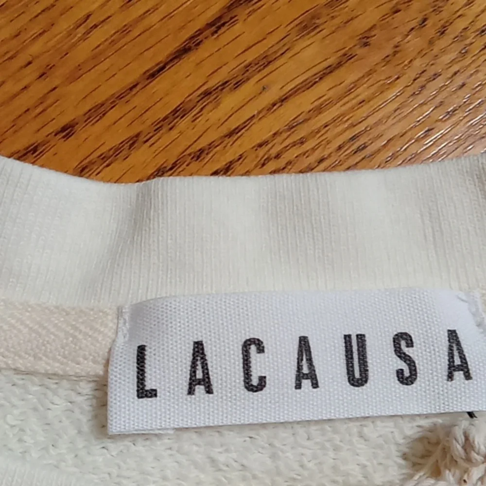 LACAUSA WOMENS EXTRA SMALL XS Top Sweatshirt Shirt NEW Casual Cream Organic - Picture 5 of 6